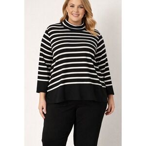 NWT Spanx Air Essentials Mock Neck Stripe Pullover Top Plus Size 2X Black|White